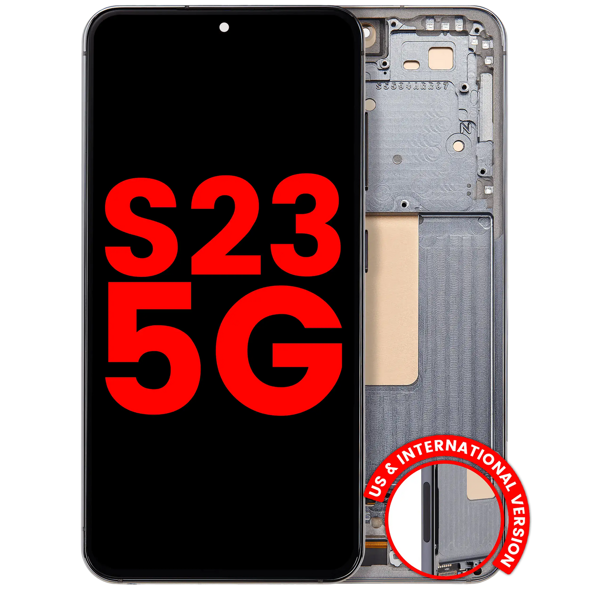 Samsung Galaxy S23 aftermarket 120Hz OLED assembly with frame - Green - front and rear view
