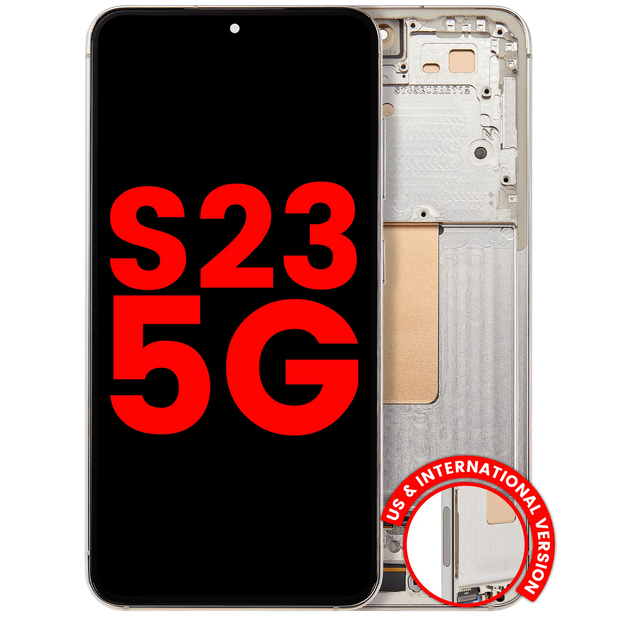 Samsung Galaxy S23 aftermarket 120Hz OLED assembly with frame - Cream - front and rear view