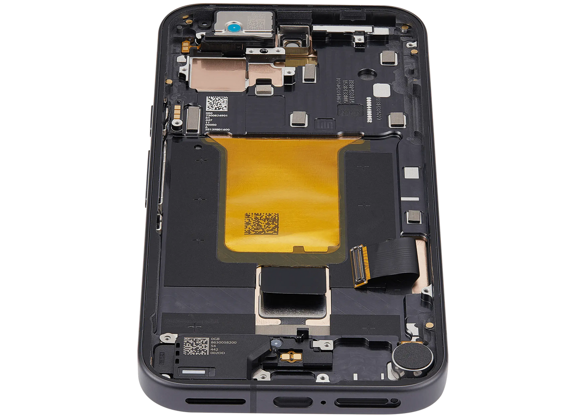 Google Pixel 9a OEM refurbished OLED with frame and fingerprint sensor – Obsidian detail