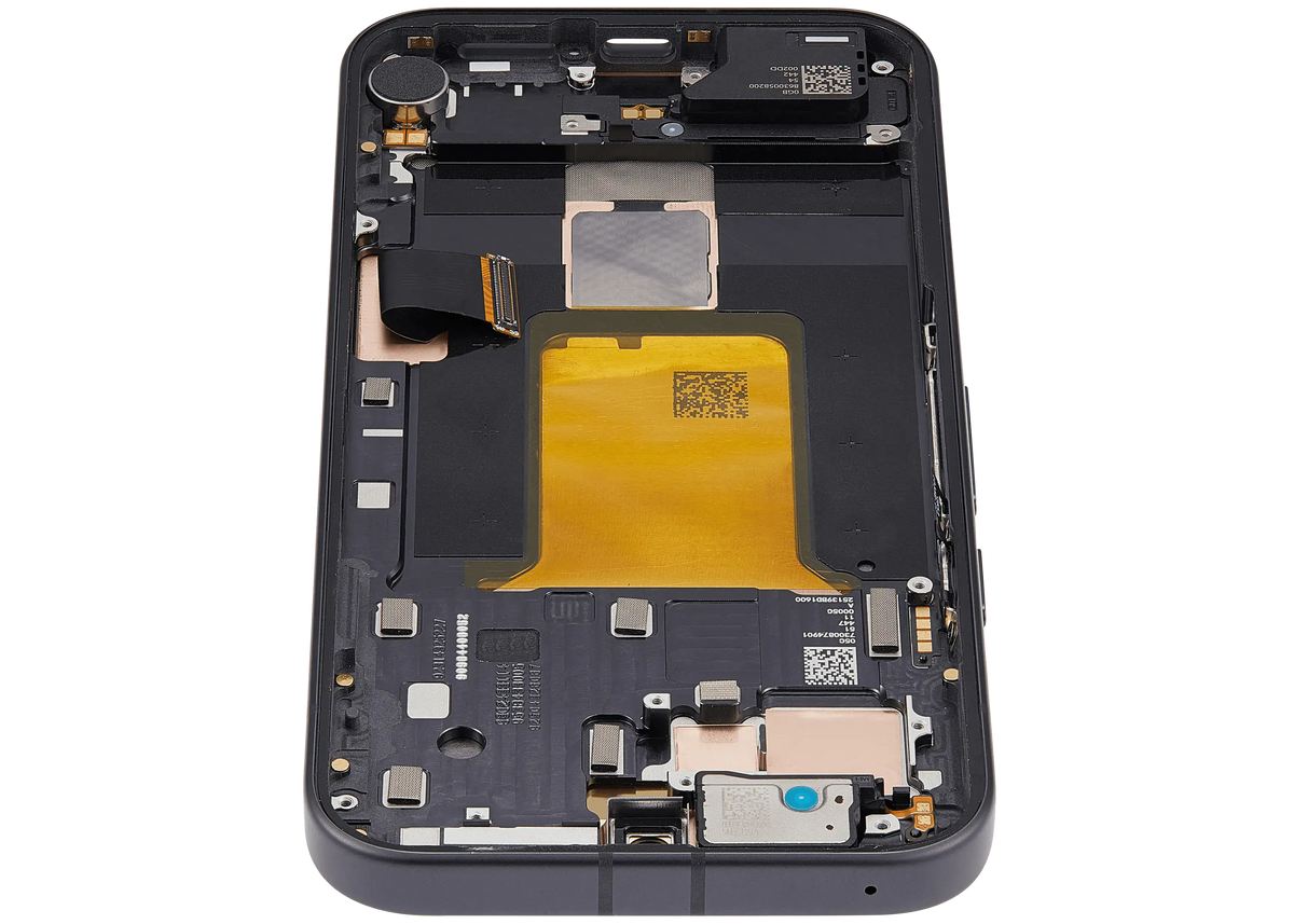 Google Pixel 9a OEM refurbished OLED with frame and fingerprint sensor – Obsidian detail
