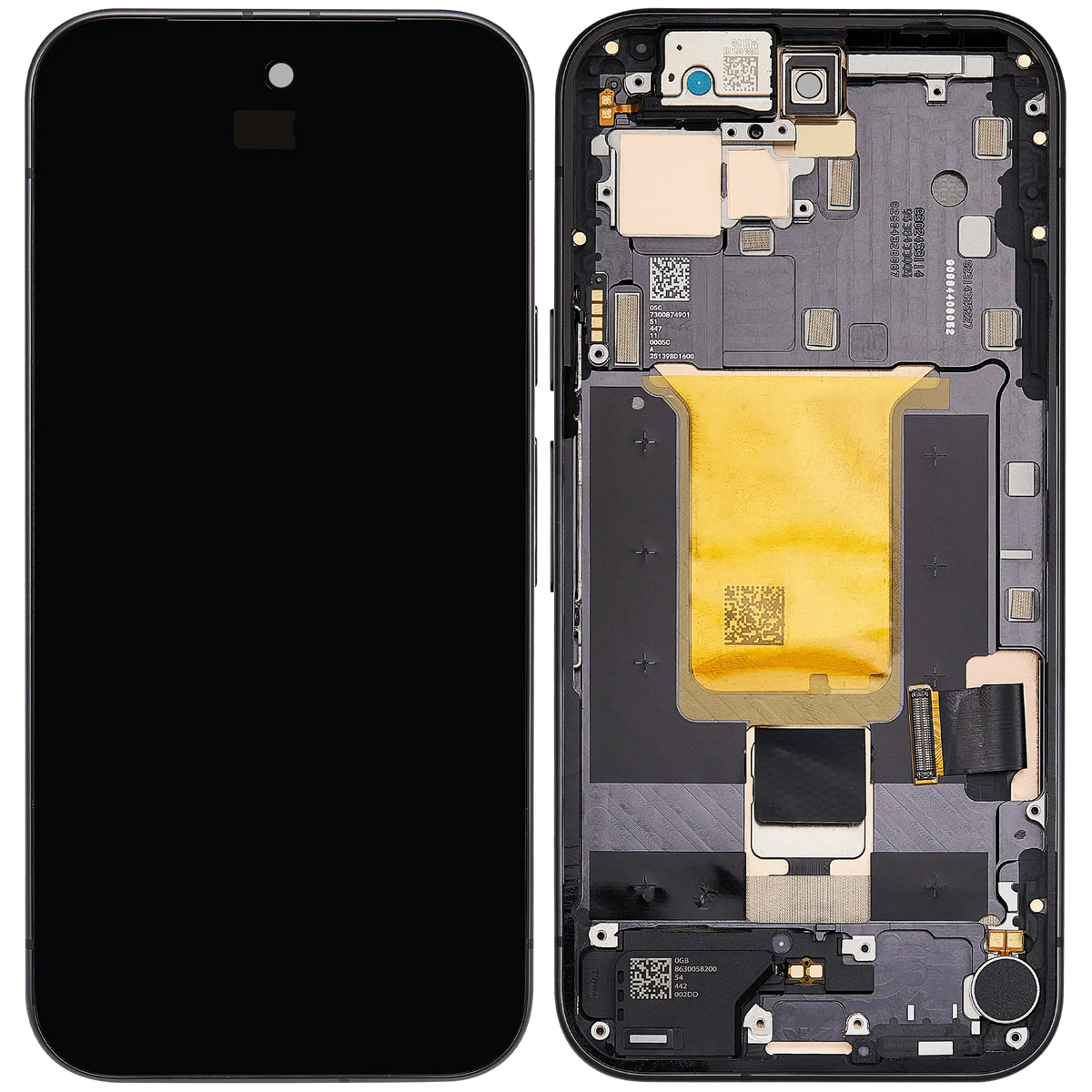 Google Pixel 9a OEM refurbished OLED with frame and fingerprint sensor – Obsidian detail