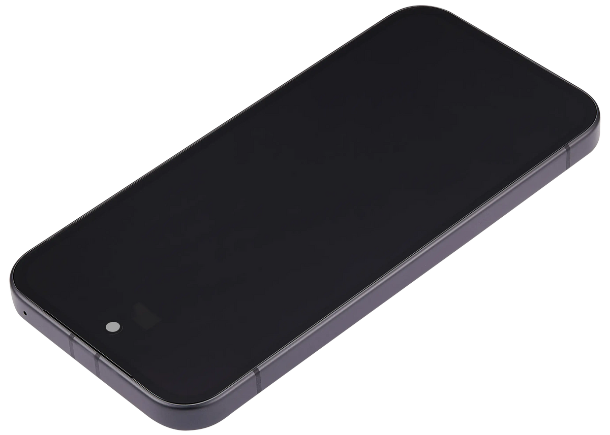 Google Pixel 9a OEM refurbished OLED with frame and fingerprint sensor – Obsidian detail