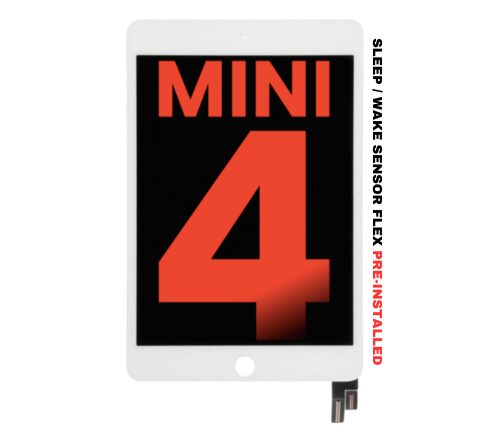 iPad Mini 4 LCD Screen Replacement Assembly - White (Sleep / Wake Sensor Flex Pre-Installed)